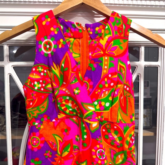 🌸 Vintage 70s Jumpsuit – Bold Psychedelic Print | Barkcloth | XS - Picture 1 of 7